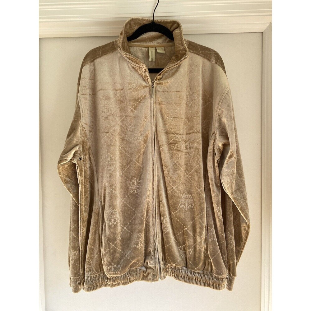 GODBODY Gold Jacket Mens Large Vintage Velour Velvet Track HipHop Streetwear Y2k
